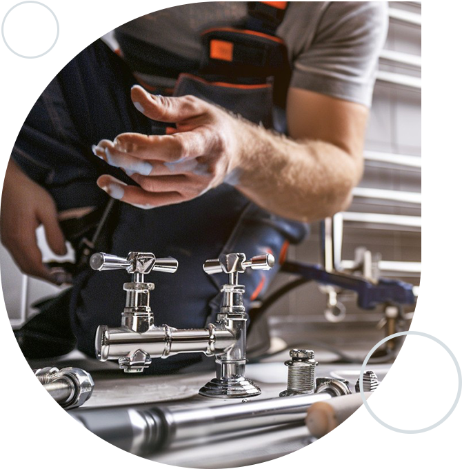 A man working on pipes in an industrial setting.